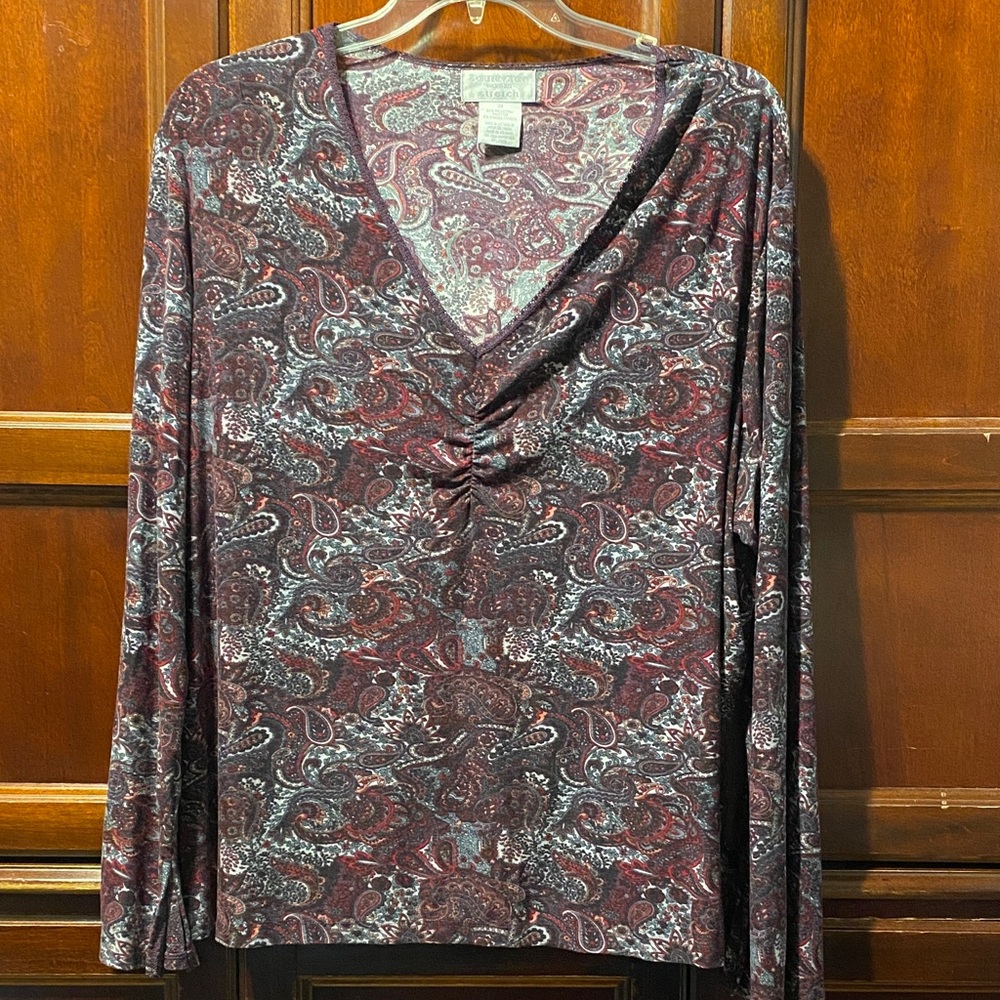 Worthington vintage purple gray Paisley Long Sleeve V-Neck pullover size 3X Top